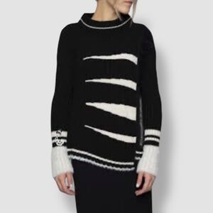 ELISA CAVALETTI Mixed Media Blend w/ Cashmere & Silk Black Rib Knit Pullover M